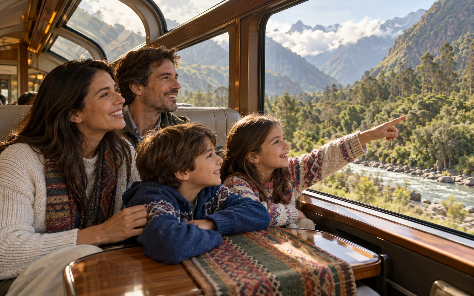 Família no trem panorâmico